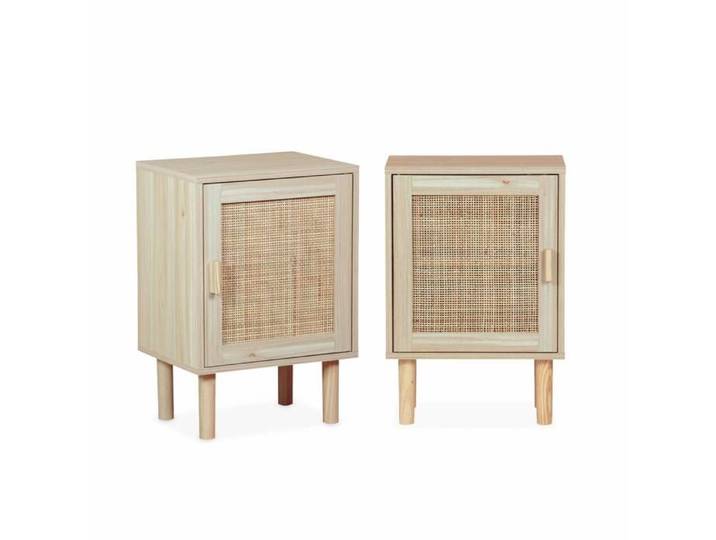 sweeek - Table de chevet cannage 1 porte (lot de 2) CAMARGUE