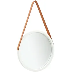 Décoshop26 - Wandspiegel mit braunem Band 40 cm aus weißem Holz DEC022902 DEC022902