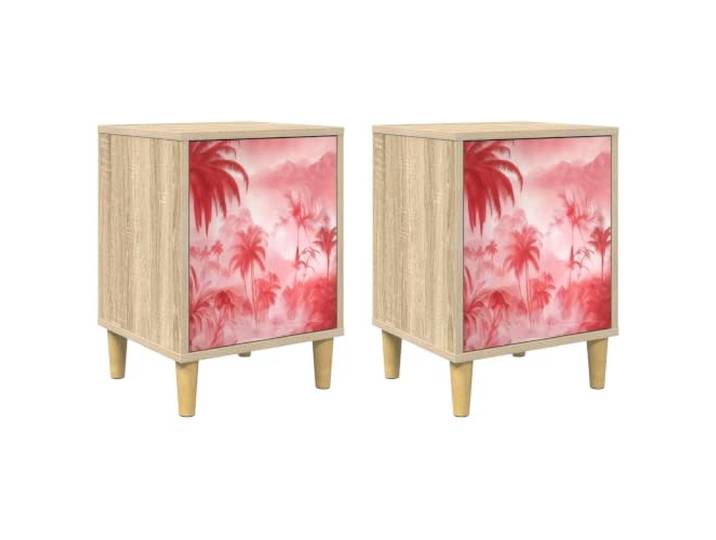 LMTYOENFG Nachttisch 2er Set Sonoma Eiche 36x33x50 cm Beistelltisch Kompakte Nachtschränke fürs Schlafzimmer mit 2 Türen, dekorativem Muster und erhöhten Füßen für Bodenbelüftung.
