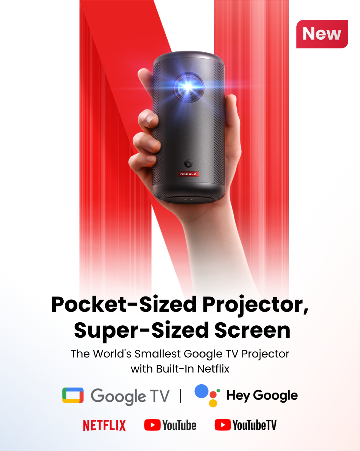 soundcore Nebula Capsule 3   1080p Google TV Mini Projector, Built-In Battery Capsule 3