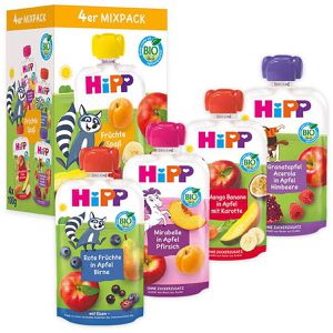 HiPP Fruchtpüree Früchtespaß Mixpack,100% Frucht, BIO, ohne Zuckerzusatz & Konservierungsstoffe, je 100 g, 4 Stück