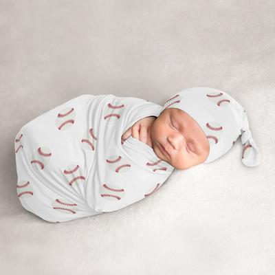 Sweet Jojo Designs Baseball Collection Boy Baby Cocoon and Beanie Hat Sleep Sack - 2pc Set - Red and White Americana Sports