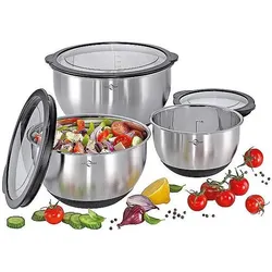 Küchenprofi Set di Ciotole per Impasto con Coperchio Deluxe, Schüssel + Schale, Silber