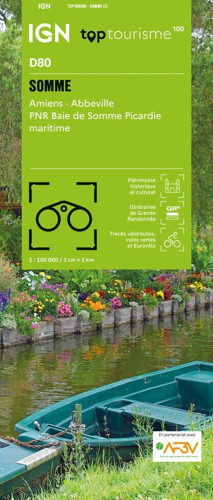 Carte touristique TOP100 D80 - Somme : Amiens, Abbeville, Pnr Baie de Somme Picardie Maritime   IGN