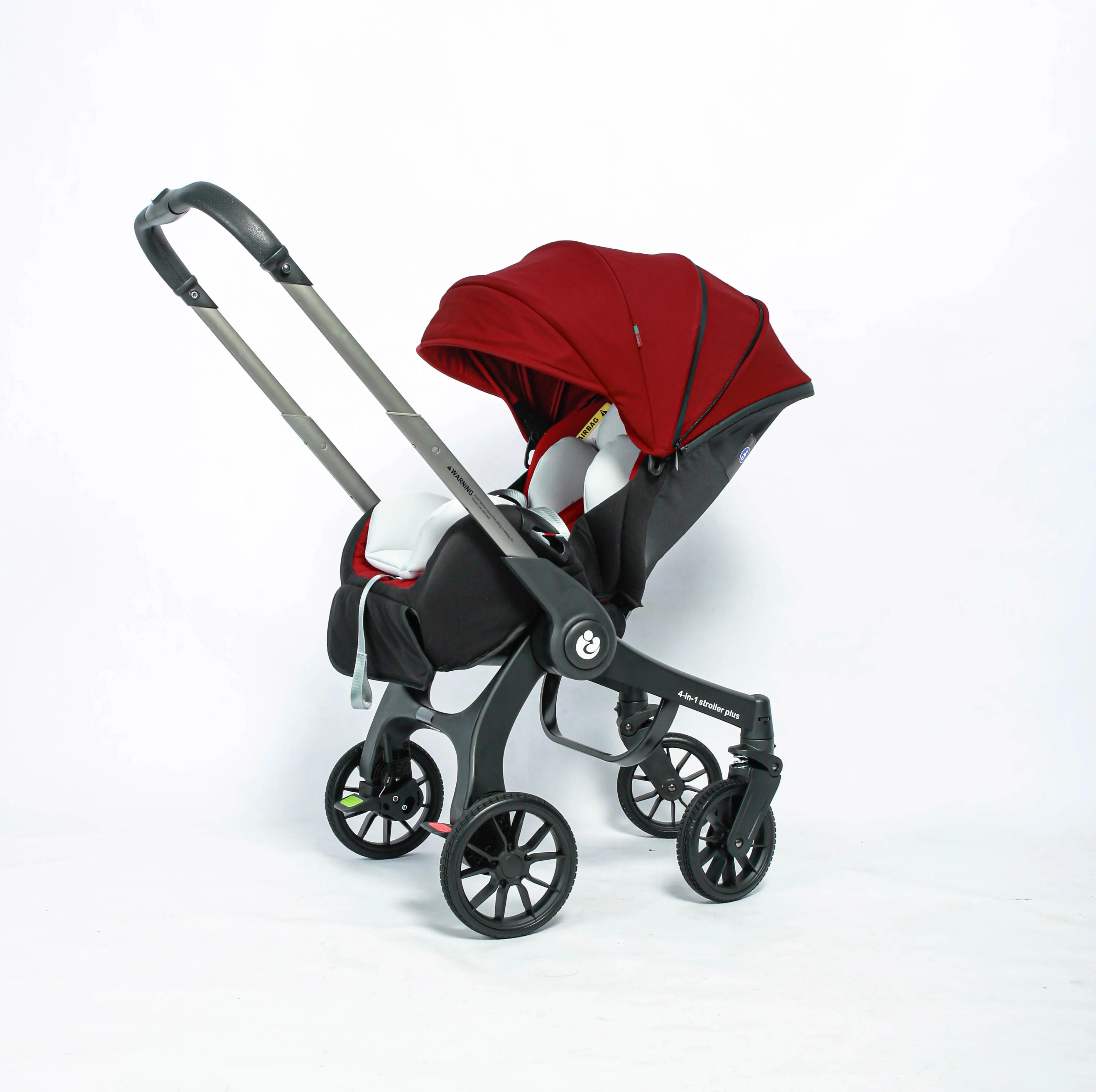 Baby-Kinderwagen - 4-in-1 Multifunktionskinderwagen - Umsetzbarer Sitz - Faltbar - Leicht - Für Neugeborene und Kinder bis 25 kg - Weinrot