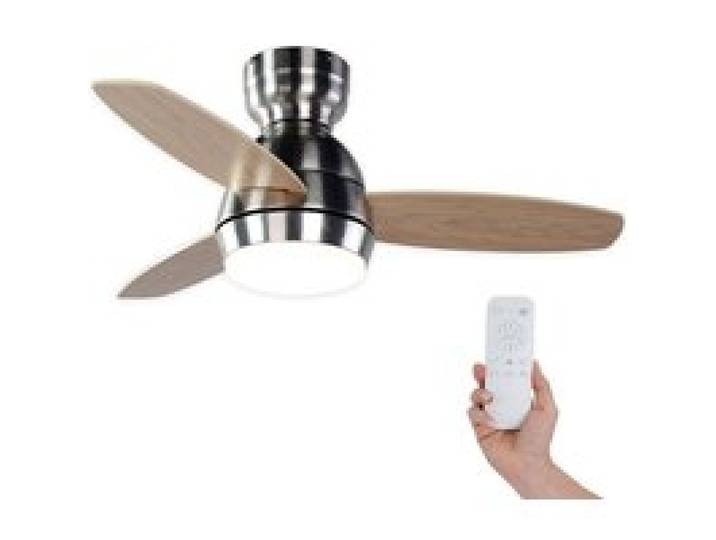 Ventilateur de Plafond Kekai Mistral DC 92x34 cm 55W Argent avec Pales en Bois Lumière Réglable Minuterie et Télécommande