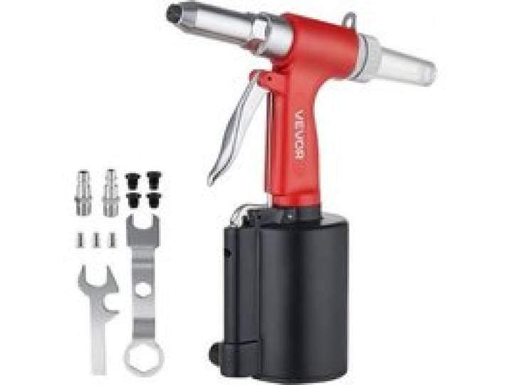 VEVOR Druckluft Nietmutternzange Set mit 4 Nasenstücken 2,4/3,2/4,0/4,8mm, Pneumatische Blindnietzange Set für Automobil Industrie Heimwerkerprojekt, 1100kg Zugkraft, Max. 16mm Hub, 360° Nietengriff