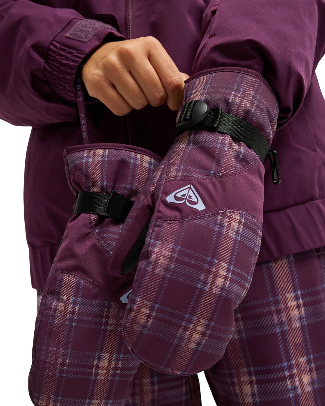 Snowboardhandschuhe ROXY "Roxy Jetty", Damen, Gr. L, lila (schwarzberry wine checkmate ax), Kunstfaser, Handschuhe Snowboardhandschuhe