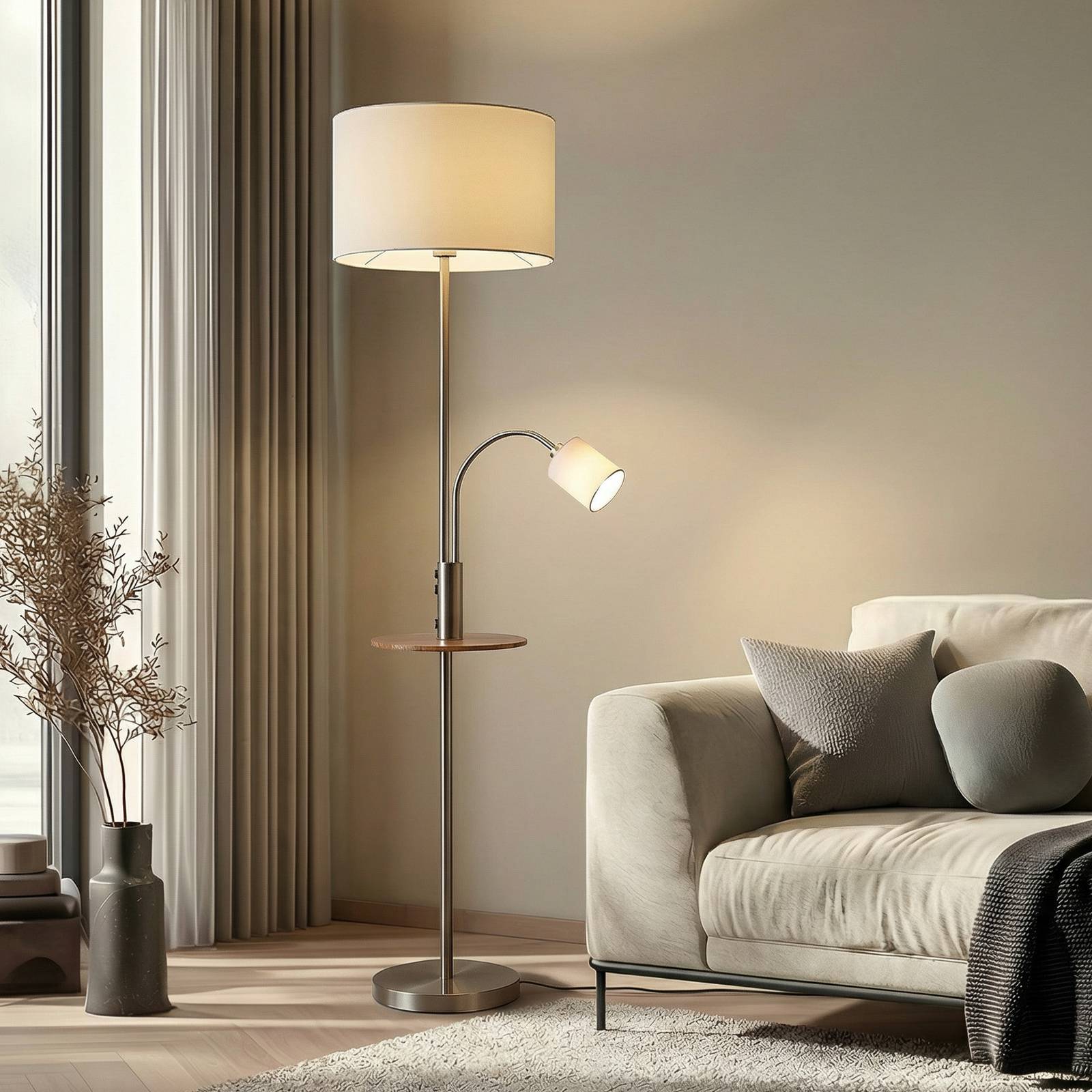 Stehlampe Aovan Lindby, alu / grau / zink, für Wohn- / Esszimmer, Metall, Modern, Stehlampe