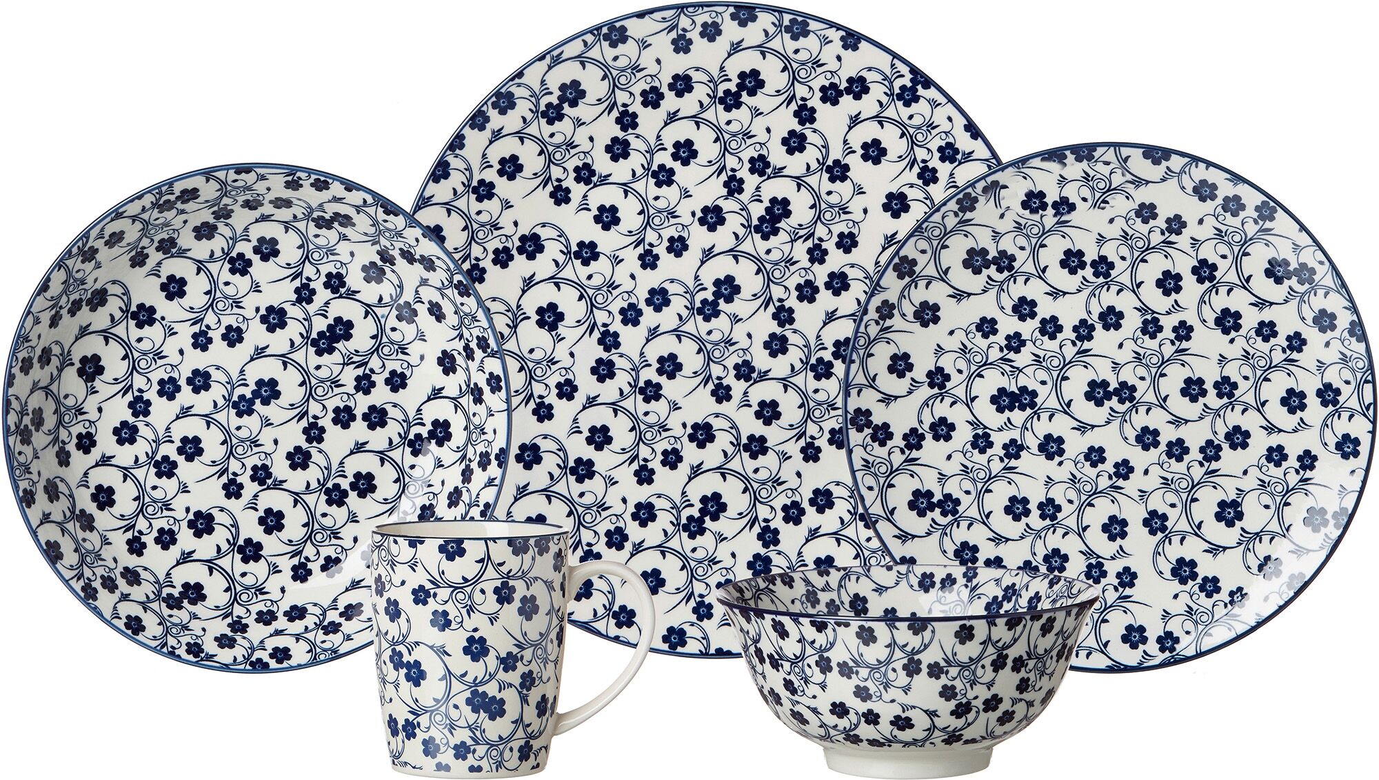 Müslischale RITZENHOFF & BREKER "ROYAL SAKURA", weiss (weiß, blau), H:7,5cm Ø:15,5cm, Keramik, Schüsseln, Müslischale, mikrowellengeeignet weiß, blau Ø 15,5cm