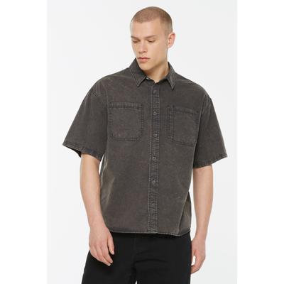 Kurzarmhemd HARLEM SOUL, Herren, Gr. XL, Normalgrößen, grau (asphalt), Twill, Material: 100% Baumwolle, unifarben, relaxed fit normal, gerader Abschluss, Hemden, mit Brusttaschen