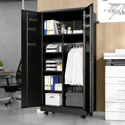 Telepassa "71""H Freestanding Metal Storage Locker Cabinet with Lockable Doors"