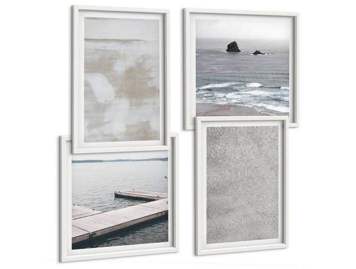 BILDER SET 4er Set - 50x50 cm & 40x60 cm Weißer Rahmen - Abstraktes Design, moderne Texturen