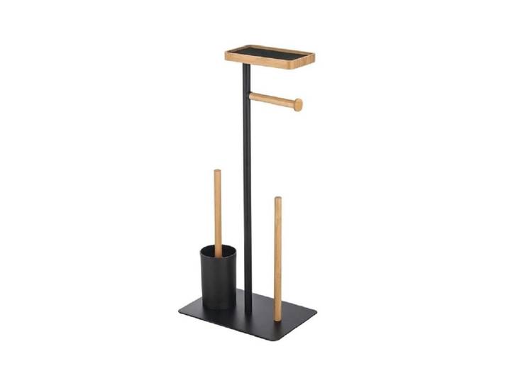 WC-Garnitur MSV Teiki Schwarz matt/ Natur , beige (natur, schwarz matt), B:20cm H:67cm L:29,5cm, Bambus, Metall, Reinigungsbürsten, WC-Garnitur