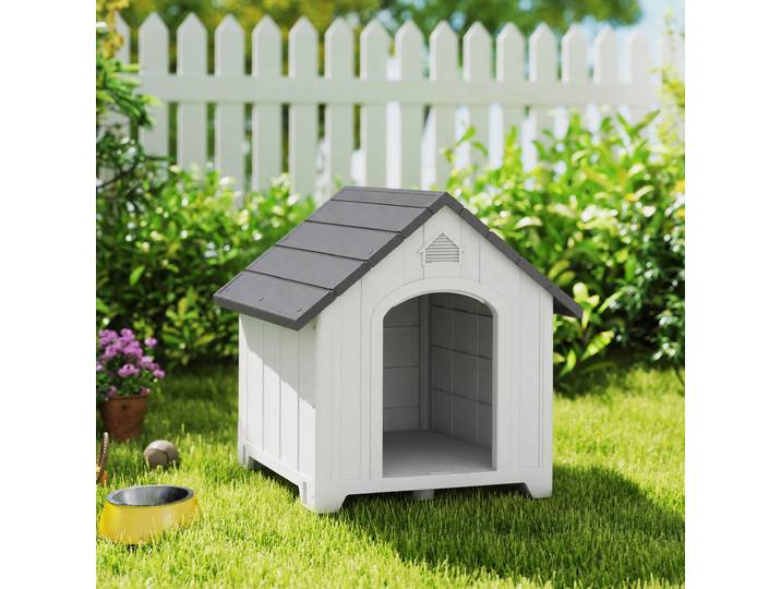 PawHut Niche Chien Extérieur Polypropylène Gris 66x55x65cm