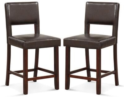 Costway 2 Piece Bar Chair Set with Hollowed Back and Rubber Wood Legs-Brown