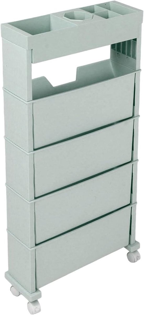 Mobiele Boekenplank met 5 Niveaus en Gekanteld Ontwerp - Blauw