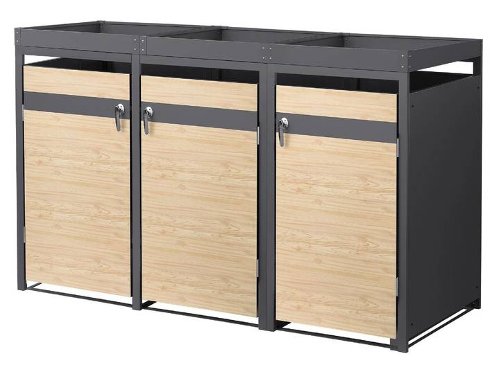 ML-Design Mülltonnenbox mit Pflanzdach für 3 Tonnen 240L 200x80x124 cm Stahl