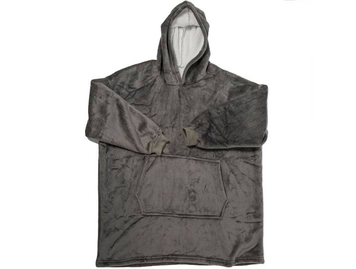 XXL Kuscheldecke mit Ärmeln, Kapuze & Bauchtasche, grau