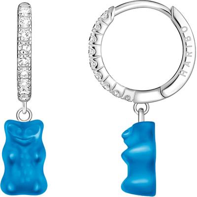 Single-Creole THOMAS SABO "THOMAS SABO x HARIBO Schmuck: Einzel-Creole mit Goldbär", blau (silberfarben, blau, kristallweiß, blau, kristallweiß), Ohrringe, Damen, Silber 925 (recycelt), mit Kristallglas, Zirkonia (synth.)