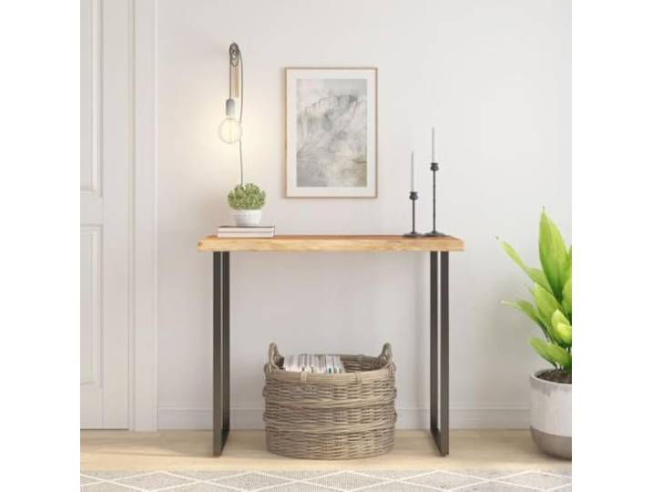 PTUGUOF Akazienholz Tischplatte 100x40 cm Rechteckig Massivholz Baumkante, Naturkante, für Bartisch, Beistelltisch, Möbelprojekte