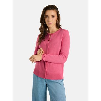 Strickjacke LIEBLINGSSTÜCK "AtiaL", Damen, Gr. 40, powder pink, Strick, Obermaterial: 47% Wolle, 38% Viskose, 10% Polyamid, 5% Kaschmir, unifarben, hüftbedeckend, Rundhals, Rüschen, Strickjacken Strickjacke, mit Kaschmir, Ärmelenden mit Rüschen