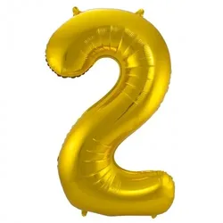 Folat XL Folienballon Zahl 2 in gold, 86 cm, 1 Stück, Helium Ballon (unbefüllt) - Luftballon