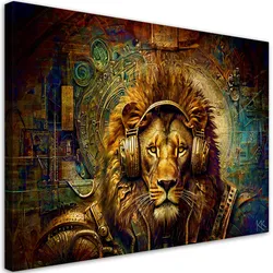 LEINWANDBILD Goldener Löwe Abstrakt 100x70cm