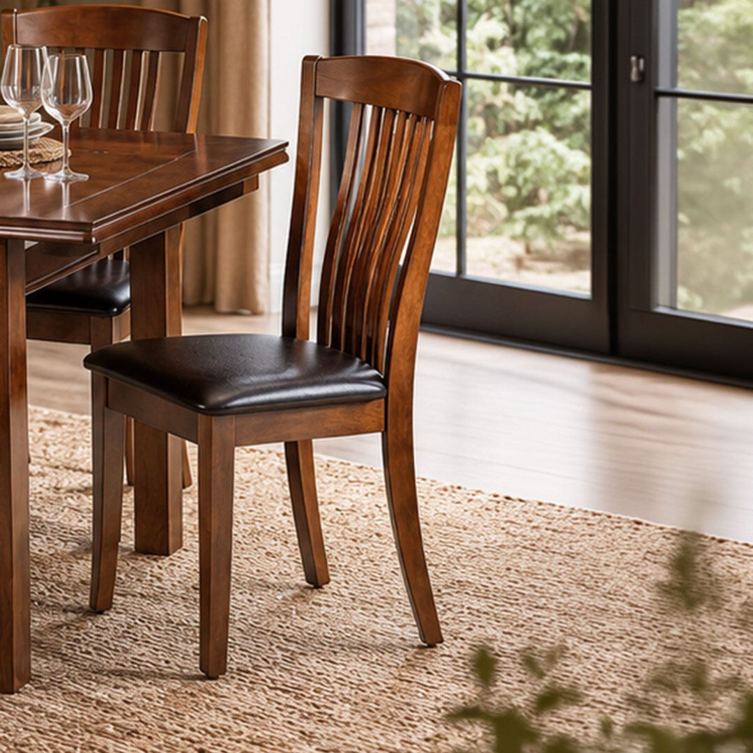 Three Posts Cromwell 46 cm H Faux Leather Slat Back Side Chair in Brown Brown 94cm H X 41cm W X 52cm D