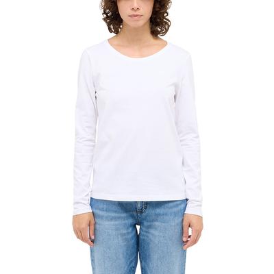 Langarmshirt MUSTANG "Damen Style Elly", Damen, Gr. S, weiß, Jersey, 100% Baumwolle, Rundhals, Shirts Langarmshirt