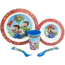 Tinisu, Kindergeschirr + Kinderbesteck, Super Mario Plastik Geschirr Set 5-Teile Kunststoffset für Kinder