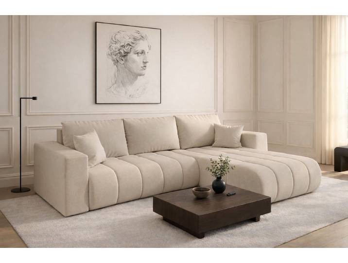 Kaiser Möbel Ecksofa mit Schlaffunktion,Sofa L-form im Stoff WIND MILO PREMIUM, Ecksofa, Pflegeleicht dank Easy-Clean,Natürliche Struktur und angenehme Haptik