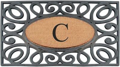"A1 Home Collections Rubber and Coir Elegant Circles Monogrammed Double Door Doormat 23""X38"""