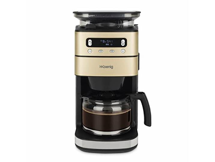 H.Koenig Filterkaffeemaschine mit Mahlwerk MGX90, abnehmbarer Wassertank 1.4L, Bohnenbehälter 180g Champagner, Schwarz