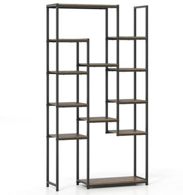 Costway 71 Inch Tall Vintage Geometric Bookshelf 12 Open Shelves-Walnut