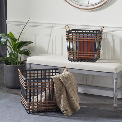 ARCILLA ELEMENTAL Black Seagrass Decorative and Functional Storage Basket with Handles (Set of 2)