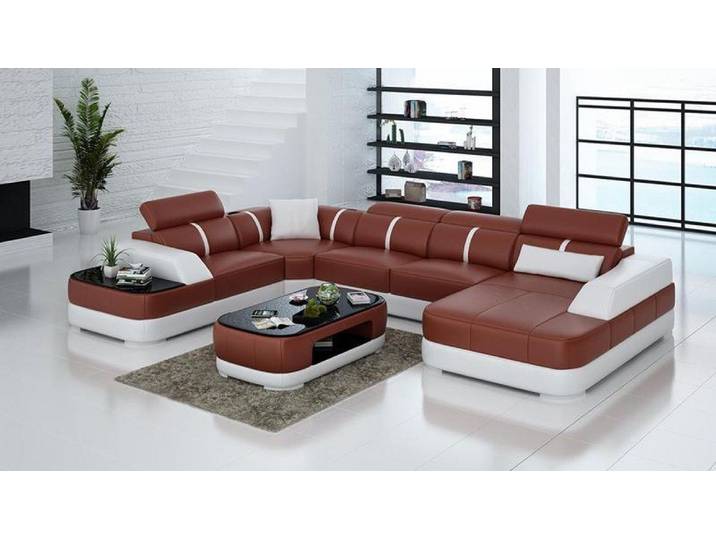 JVmoebel Wohnlandschaft Elegantes Ledersofa mit Nackenkissen und integrierter LED-Beleuchtung, Made in Europa