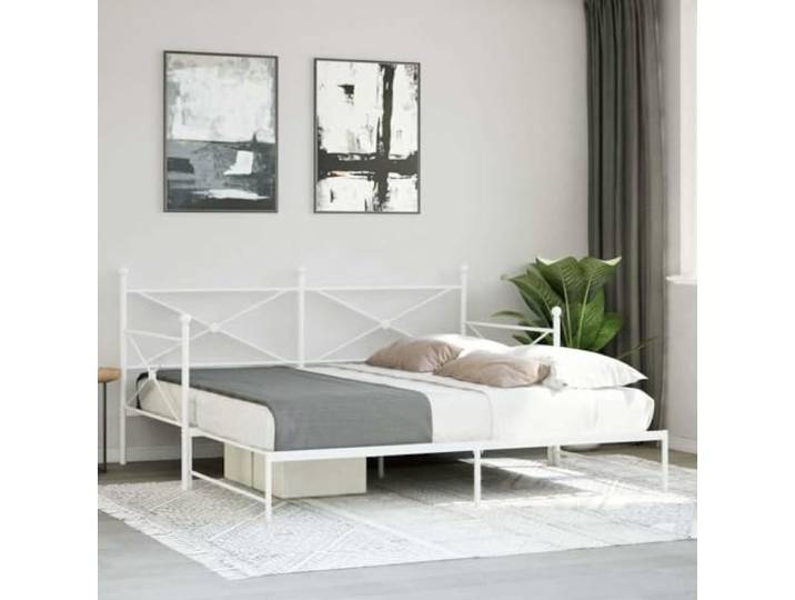 KTHLBRH Ausziehbares Schlafsofa Weiß Stahl 100 x 190 cm Lattenrost inklusive, Stauraum unten, stabile Struktur, einfacher Umbau zum Doppelbett
