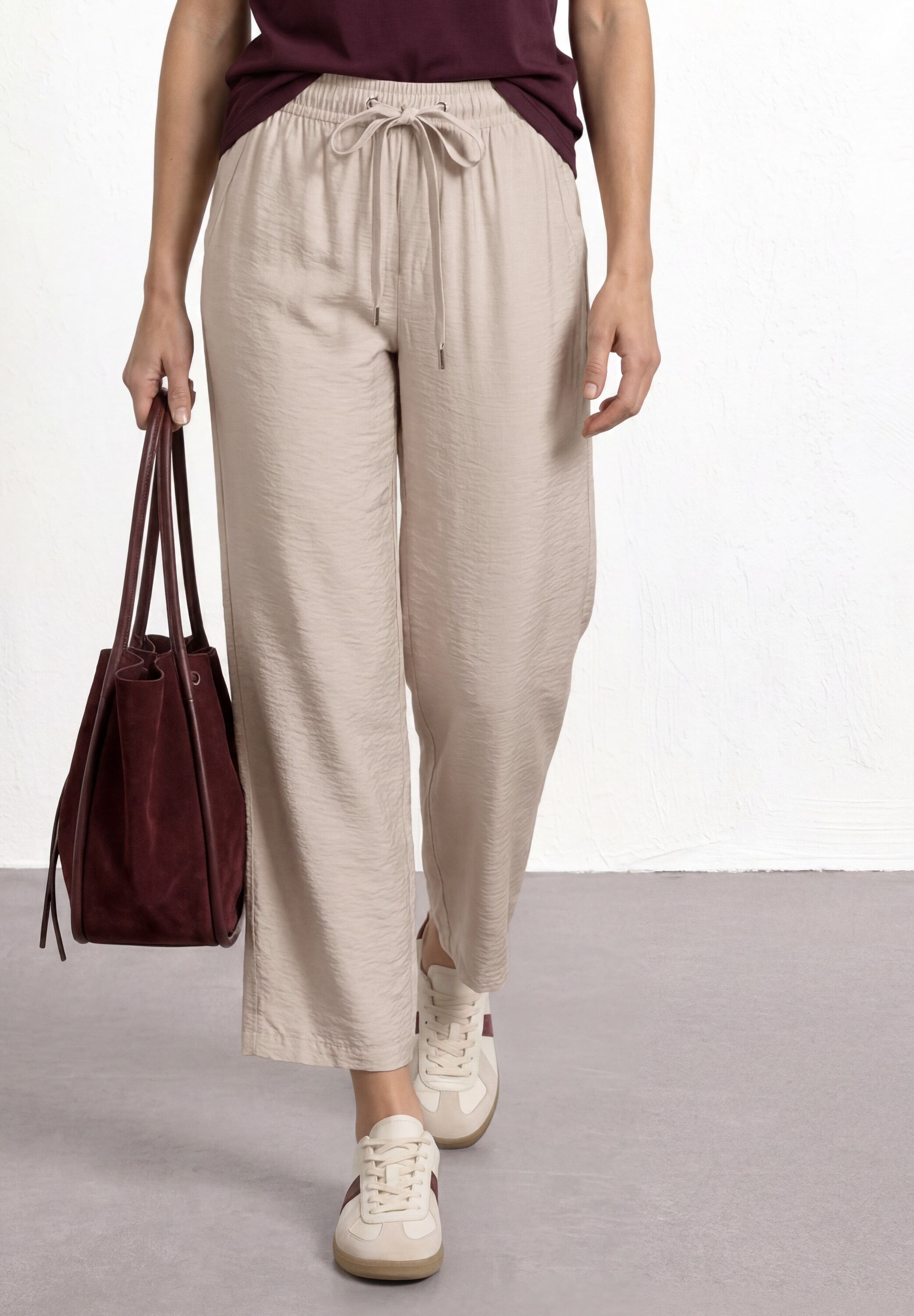 Stoffhose STREET ONE "Style Emee", Damen, Gr. 38, Länge 30, beige (clay sand (länge 30)), Web, Obermaterial: 88% Viskose, 12% Polyamid. Futter: 100% Viskose, unifarben, loose fit lang, Hosen Stoffhose, Sommerhose vim Loose Fit clay sand (länge 30) 38, Län