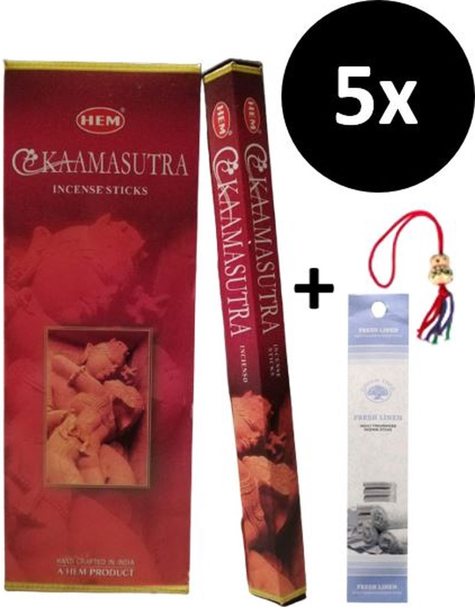 Wierookstokjes Kamasutra met 100 stokjes, 5 mini stokjes en 1 gelukspoppetje