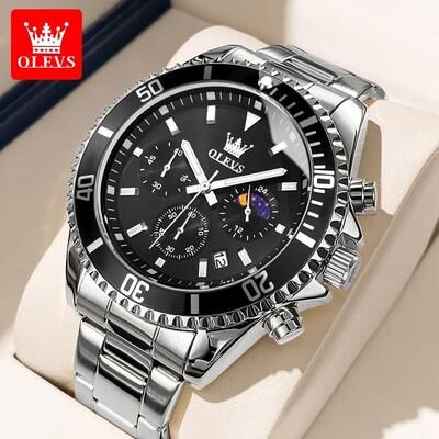 Uplifted Finds OLEVS 2870 Men Chronograph Quartz Watch silver black