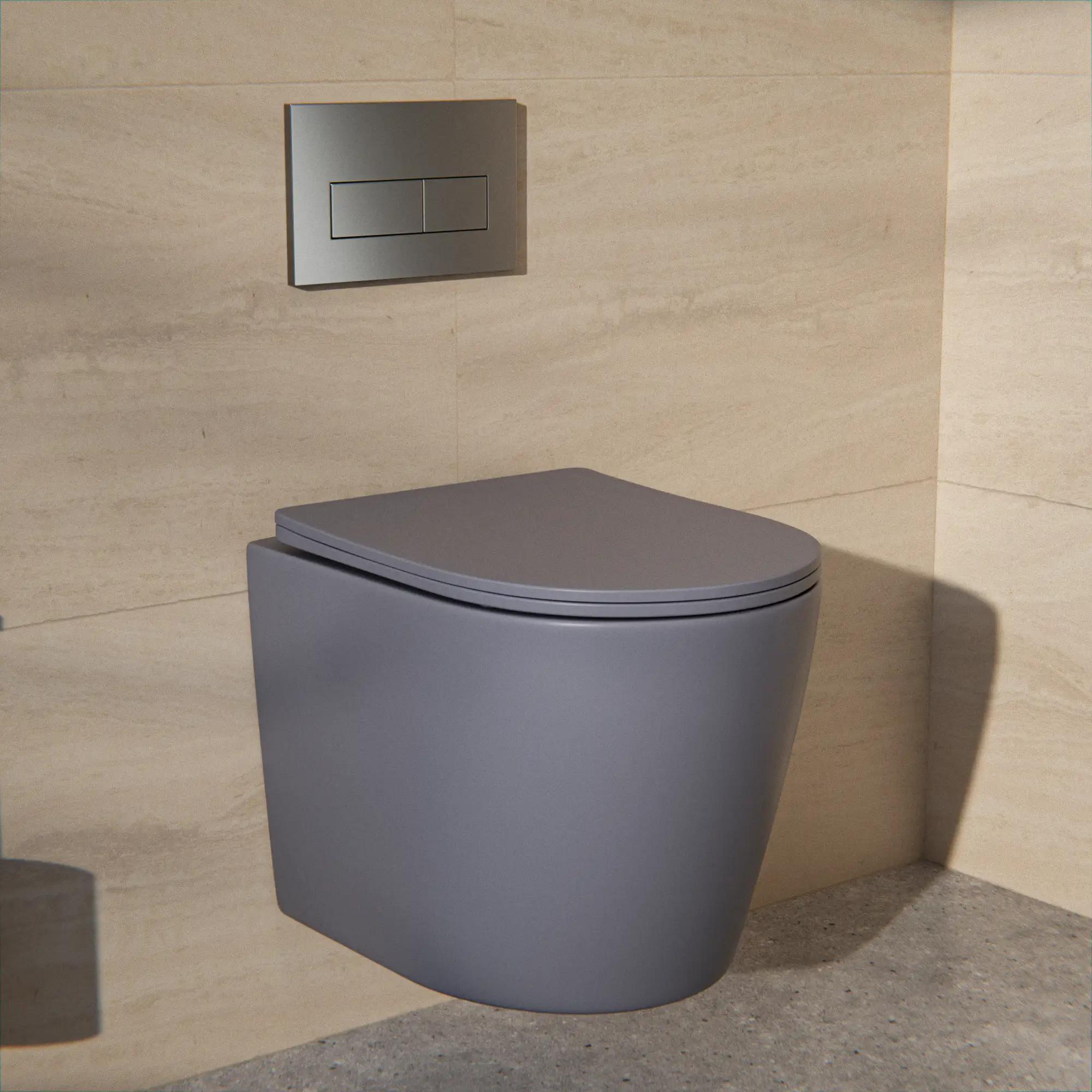 Mirlux Varo Wand-WC, grau - Spülrandloses Wand-WC - Absenkautomatik-Sitz - Keramikbecken - Hänge-WC