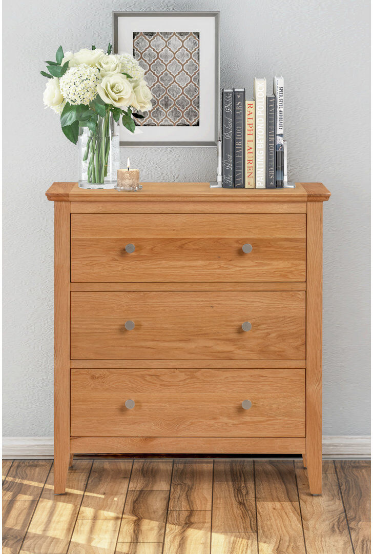 August Grove Madelynn 70 cm W Chest of 3 Drawers Brown 75cm H X 70cm W X 40cm D