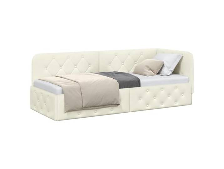 KTHLBRH Eckbett Samt creme 80 x 200 cm Armlehne wendbar, platzsparendes Design, umwandelbar in ein Sofa