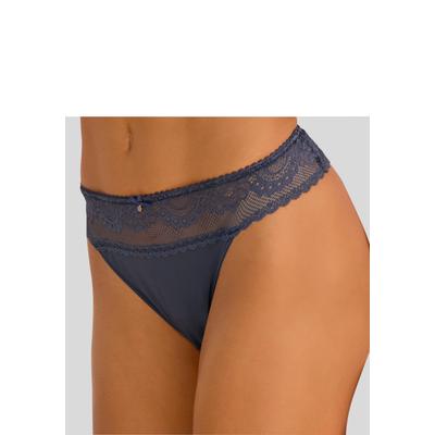 High-Waist-String LASCANA, Damen, Gr. 44/46, blau (marine), Microtouch, , figurbetont, Unterhosen High-Waist-String, mit breitem Bund aus floraler Spitze