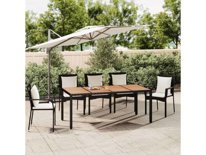 SALE 2026  Table de jardin Noir - Table de jardin plateau en bois Noir Résine tressée bois massif PRO982005492