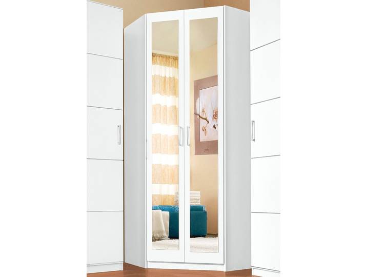 Eckkleiderschrank PRIESS Bilbao , weiss (weiß), H:193cm T:36cm, Schränke, Eckkleiderschrank, mit 3 verschiedenen Fronten