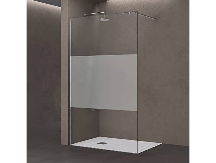 doporro Paroi de Douche à l'Italienne Bande Opaque 80cm Verre 8mm Pare-douche en Verre de Sécurité\, Paroi 80x200cm\, Stabilisateur Rectangulaire\, Profilé Chromé\, Bremen01MS