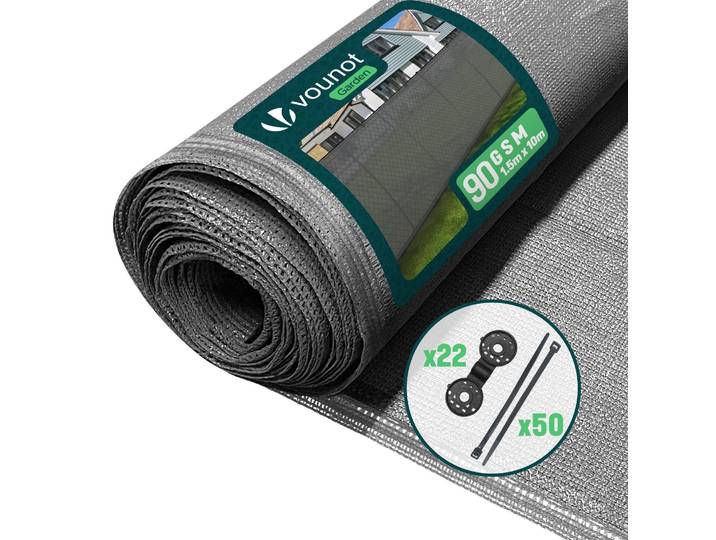 VOUNOT® Panneau de clôture 1.5×10m\, Protection visuelle Clôture 90 g/m² HDPE Filet d'ombrage\, Gris