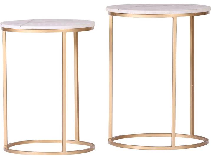 Beistelltisch HOME AFFAIRE Menton , gold (weiß, gold), Tische, Beistelltisch, mit Metallintarsien in der Marmorplatte (2er-Set)